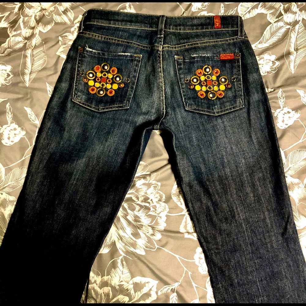 7 For All Mankind Sz 28 boot tall dk blue jeans